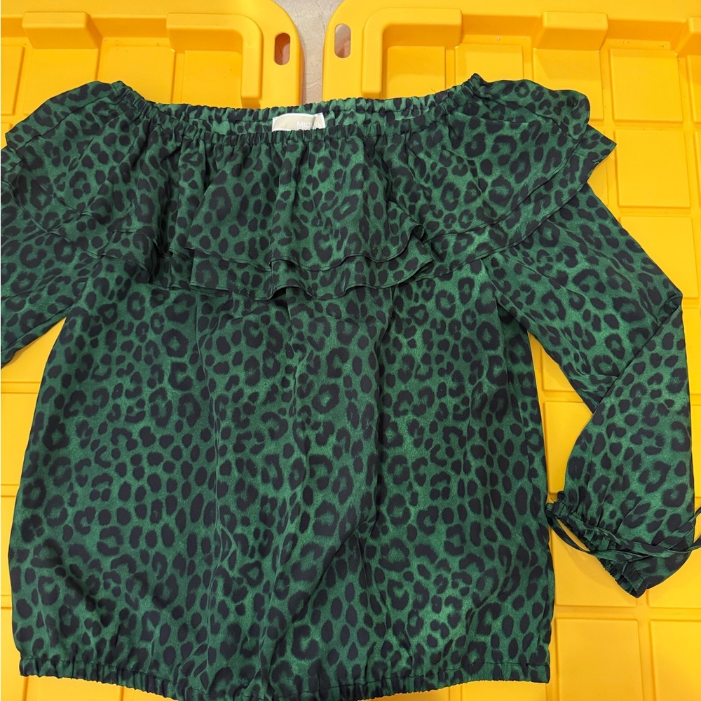 Michael Kors Green Leopard Print Blouse
